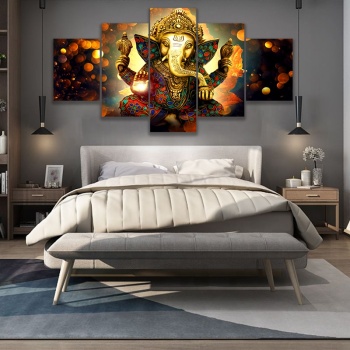 High Quality 5 Panels Canvas Print, Hindu God Portrait Canvas Print Wall Picture For Home Decoration