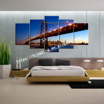 Modern Frameless Sea Crossing Bridge City Night Scene Printing Wall Art home Oil Painting Decoration 5 Living Room Pictures
