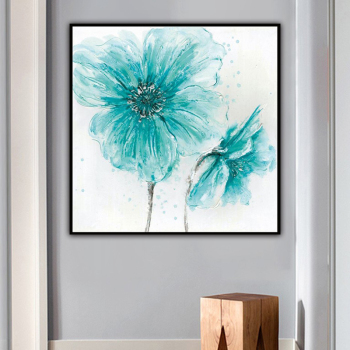 Wholesale Custom Home Big blue flowers  Painting  Handmade Oil Painting  for home decor