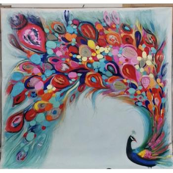 Wholesale Custom Peacock Animal home accessories Canvas Painting  handmade Oil Painting  for home decor