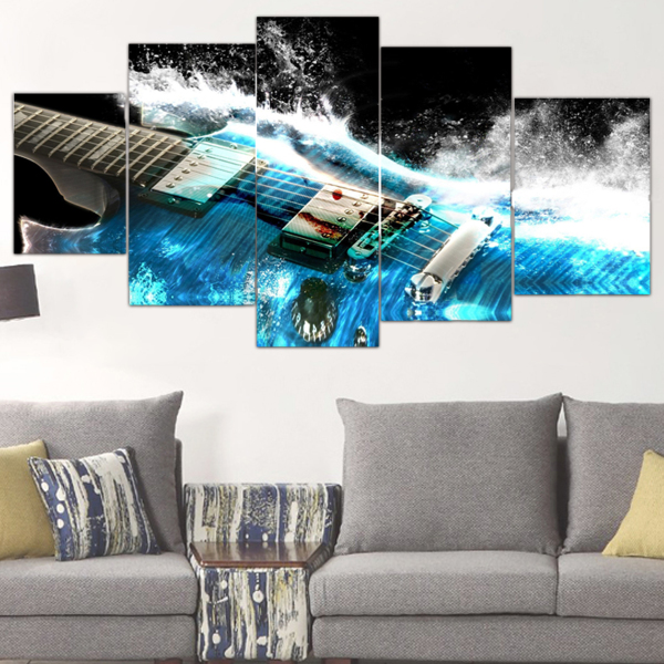 Blue Ocean Guitar Modern 5 Sets of Paintings Frameless Wall Art Home Decoration Oil Painting