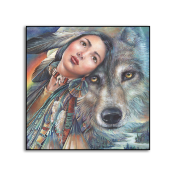 Manufacturer factory direct indian lady and wolf hpme painting, unique design OEM quality home wall decor canvas painting Manufacturer factory direct indian lady and wolf hpme painting, unique design OEM quality home wall decor canvas painting