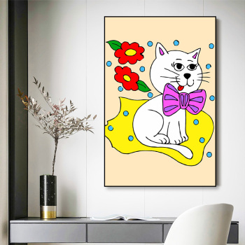 Venta al por mayor de pintura al óleo hecha a mano de gato colorido simple DIY por número s para niños, pintura de lienzo por número