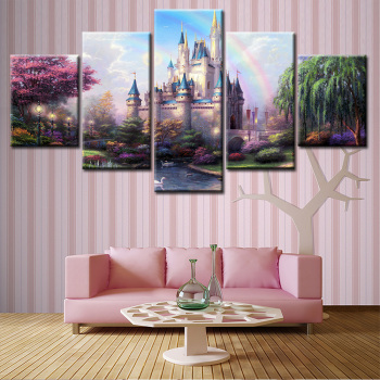 Frameless Canvas Castle Landscape Dream Printing Wall Art Home Oil Painting Decoration 5 Living Room Pictures