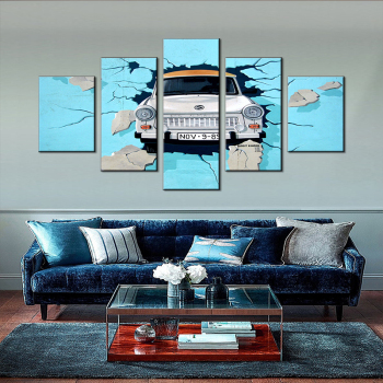 5 ensembles de décoration d'affiche de peinture à l'huile d'impression d'art de voiture de bande dessinée