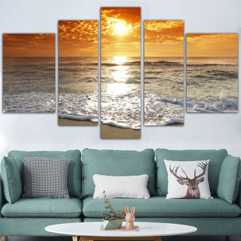 Canvas 5 Panel Hot The beach the sea the golden sky the scenery pretty Wall Art Poster HD Print OTHER Paintings
