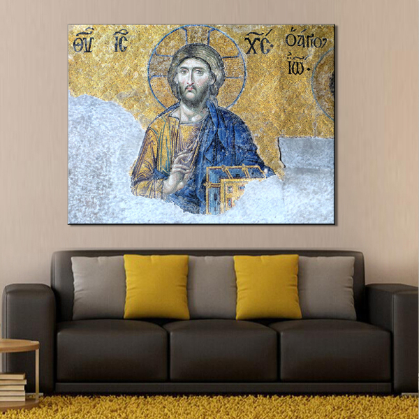 Jesus God Believes In Christian Arabic Numerals With A Yellow Blue Background Home Wall Decoration Abstract Canvas Oil Painting