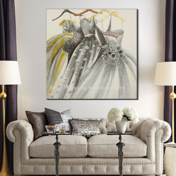 Most popular flower dress and hanger theme handmade flower oil painting kitchen wall decoration