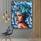 Handmade  Texture Oil Painting The blue one with the headscarf Abstract Art Wall Pictures  Decoration
