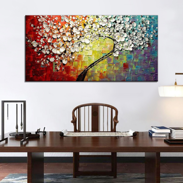 Unframed Handmade Texture Knife Flower Tree Abstract Modern Wall Art Oil Painting Canvas Home Wall Decor For Room Decoration