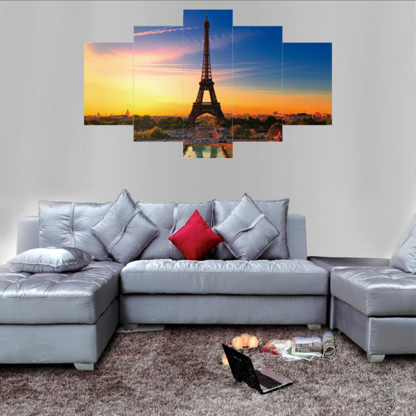 5 pieces of Oil Paintings for The Beauty of Eiffel Tower in Summer Home Decoration