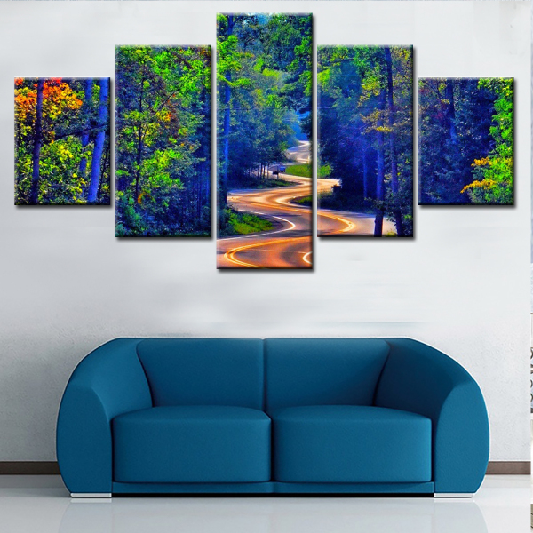Modern Frameless Canvas Green Forest Winding Path Printed Wall Art Home Oil Painting Decoration 5 Living Room Pictures