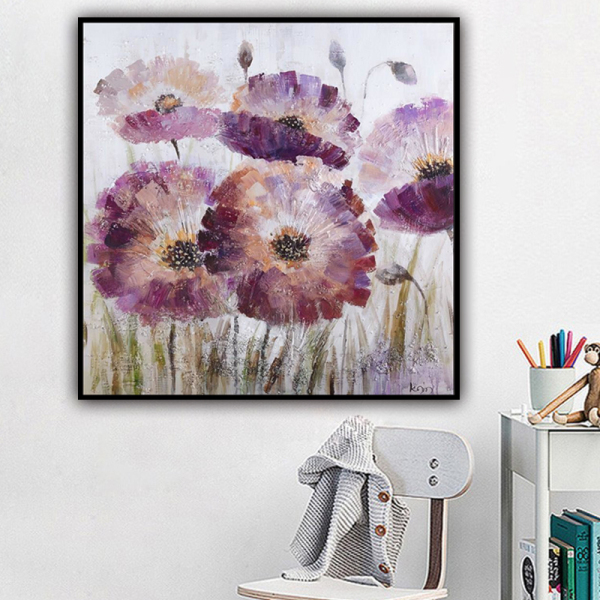 handmade oil painting  Thick texture Abstract lotus  pink purple  home decor  Wall Decoration