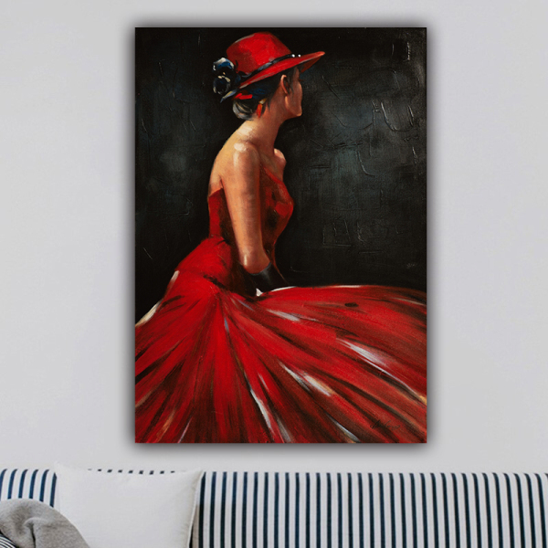 Handmade  Texture Oil Painting A woman in a red evening dress Abstract Art Wall Pictures  Decoration
