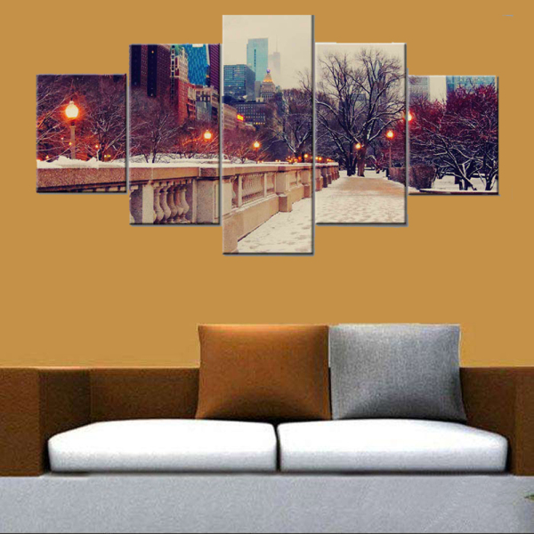 Modern Frameless City Snowscape Printing Wall Art Home Oil Painting Decoration 5 Living Room Pictures
