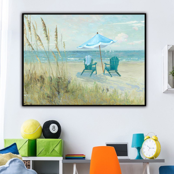 Handmade Texture Oil Painting View the scenery on the beach reclining chair Abstract Art Wall Pictures Decoration