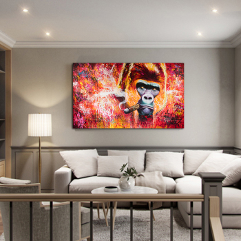 Pintura al óleo de la sala de estar de la decoración del hogar del arte de la pared de la impresión sin marco moderna del chimpancé que fuma