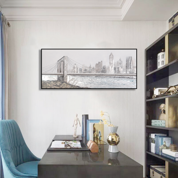 Hotel project modern wall oil painting, metal bridge abstract art painting kits, 100% handmade oil painting canvas