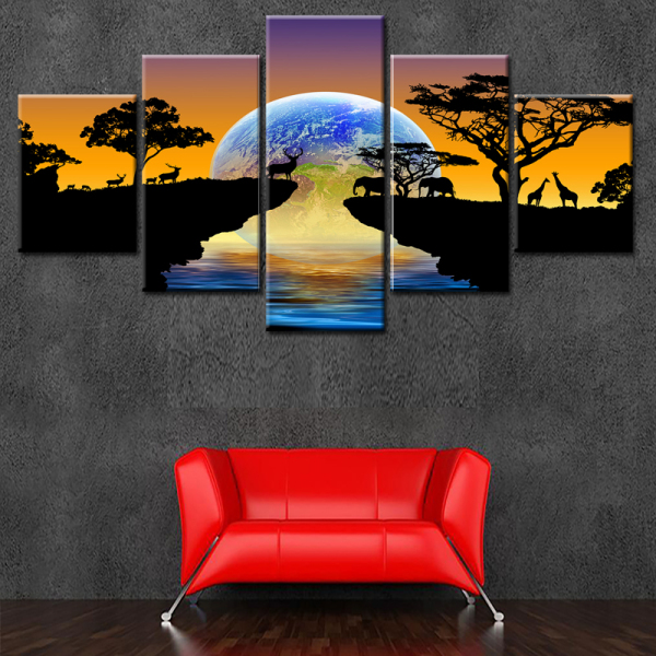 modern 5 panel unframed canvas print of animal Painting Wall Art Home Decor 5 Panels Pictures For Living Room