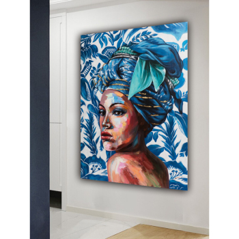 Handmade Texture Oil Painting The blue one with the headscarf Abstract Art Wall Pictures Decoration