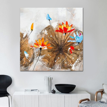 Handmade canvas flower oil painting vintage lotus wall art picture for living room modern abstract home decoration