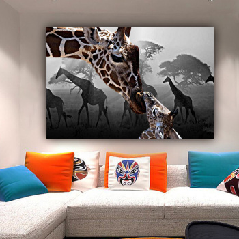 New design home decoration custom home wall art craft animal giraffe canvas painting wholesale