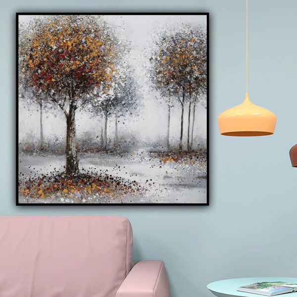handmade oil painting A deciduous forest  Thick texture home decor  Wall Decoration