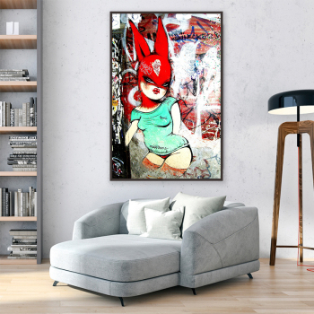 Comic style custom design cute cartoon rabbit design wall decoration modern wall art painting