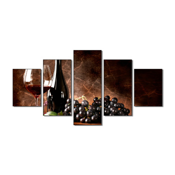 Moderne Raisins et Vin Mur Art 5 Pièces Nature Morte Plat Vin Peinture Impression sur Toile Bar Restaurant Décor nordique décor à la maison