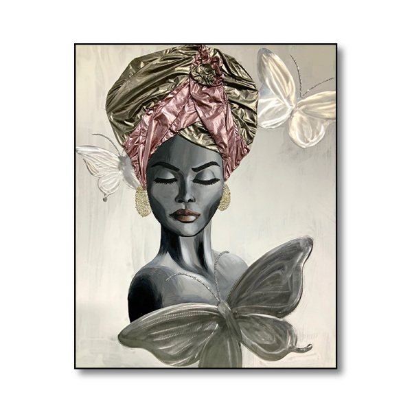 Personnalisez la peinture à l'huile de toile de femme noire d'art de peinture en métal moderne pour l'hôtel, les kits de peinture faits à la main d'oeuvres d'art de mur
