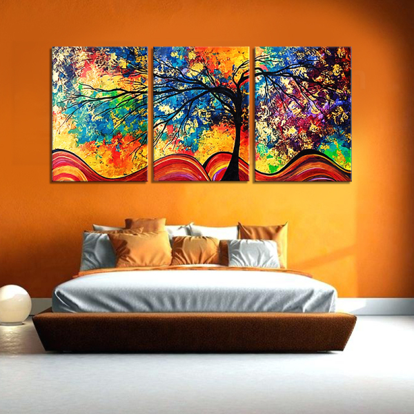 beautiful tree unframed 3 panel printed painting of art wall decoration oil painting