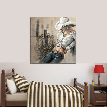 handmade oil painting  Cool cowboy Girl  Thick texture home decor  Wall Decoration