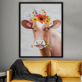 High Quality Animal Art Handmade Cow Head with flowers home Oil Painting on Canvas