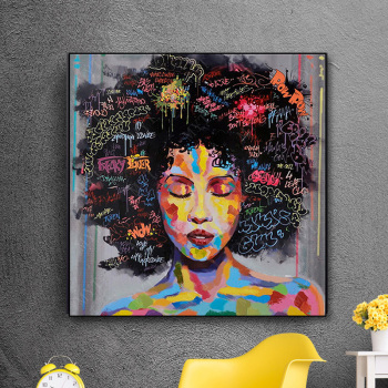 New style hot Afros hair black woman art painting, DIY prints canvas painting, person prints canvas painting