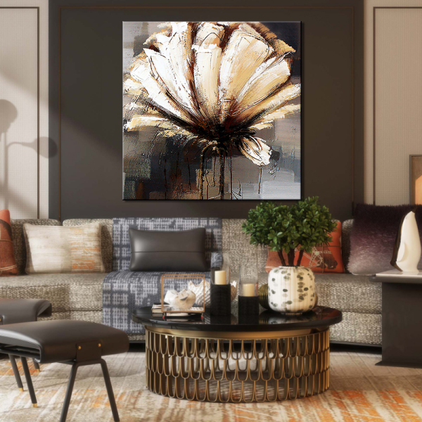 Handmade Modern Canvas Painting White Flower Art Picture Abstract Oil Painting for Wall Decor