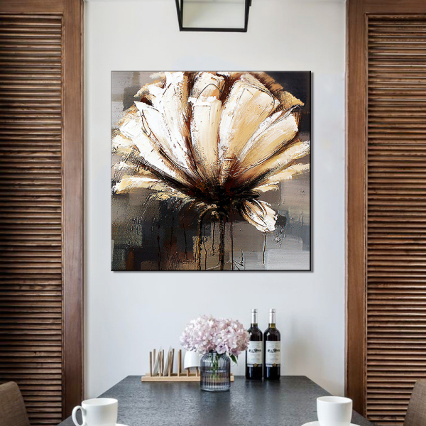 Handmade Modern Canvas Painting White Flower Art Picture Abstract Oil Painting for Wall Decor