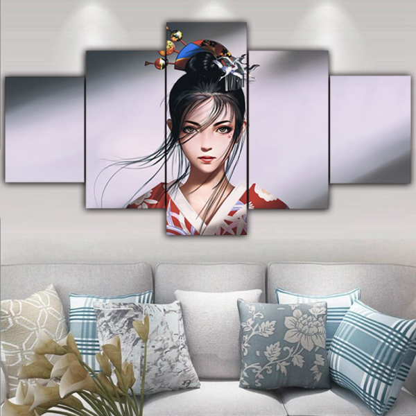 Antique cartoon beauty HD spray painting living room bedroom decorative painting five couplet set painting