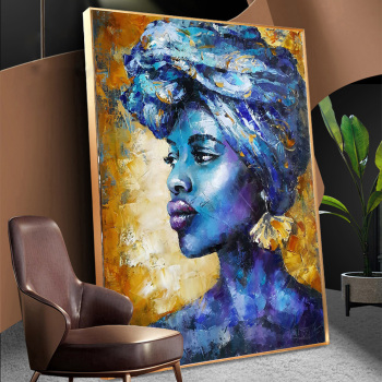 Abstract art blue African beauty canvas painting porch corridor vertical decorative painting