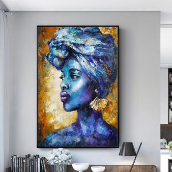 Abstract art blue African beauty canvas painting porch corridor vertical decorative painting