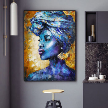 Abstract art blue African beauty canvas painting porch corridor vertical decorative painting