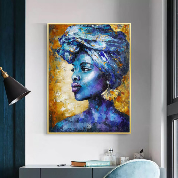 Abstract art blue African beauty canvas painting porch corridor vertical decorative painting