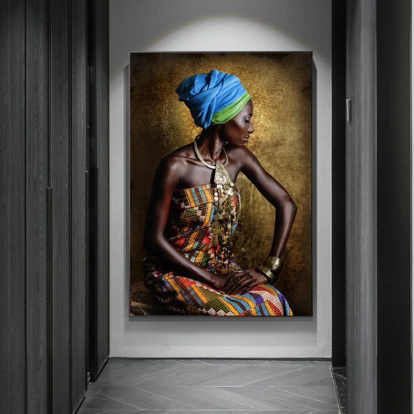 Squatting African women HD inkjet painting core can be customized