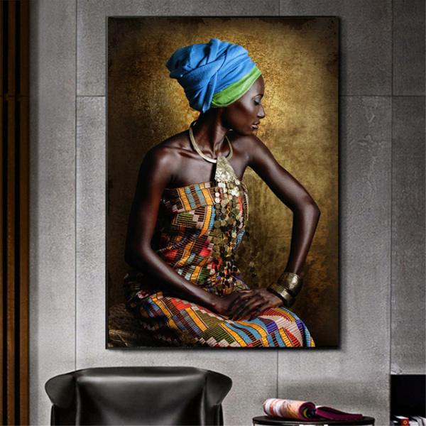 Squatting African women HD inkjet painting core can be customized