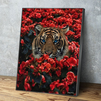 Pintura en aerosol de tigre en la última pintura decorativa de lienzo de flores del porche de la sala de estar