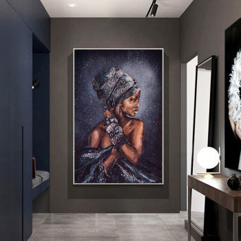 Pintura al óleo sobre lienzo de mujer negra y dorada de arte africano, Cuadros, carteles e impresiones, arte de pared escandinavo, imagen para sala de estar