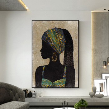 Pintura al óleo de dama africana 100% hecha a mano Arte global sobre lienzo