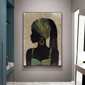 Pintura al óleo de dama africana 100% hecha a mano Arte global sobre lienzo