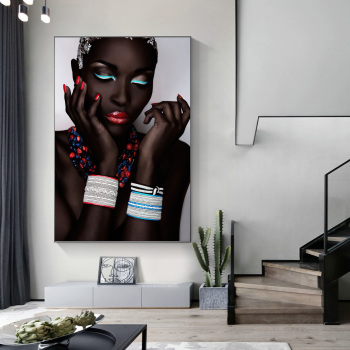 Venta caliente de Amazon, pintura al óleo africana de alta calidad para mujer, lienzo impreso, arte negro para mujer, imágenes en lienzo, ilustraciones para decoración del hogar