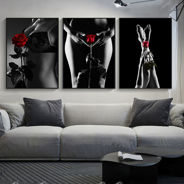 Living room decoration painting modern simple triple frameless canvas painting core printing cross-border manufacturer direct sales