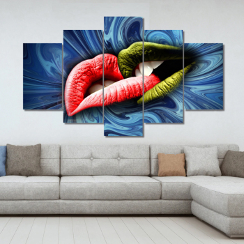 Five sets of red and green lip paintings can be customized frameless hanging paintings